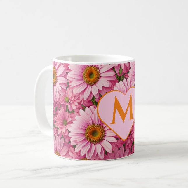 Retro rosa blomster mönster med tusenskönor kaffemugg (Framsida vänster)