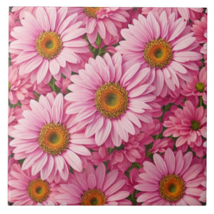 Retro rosa blomster mönster med tusenskönor kakelplatta