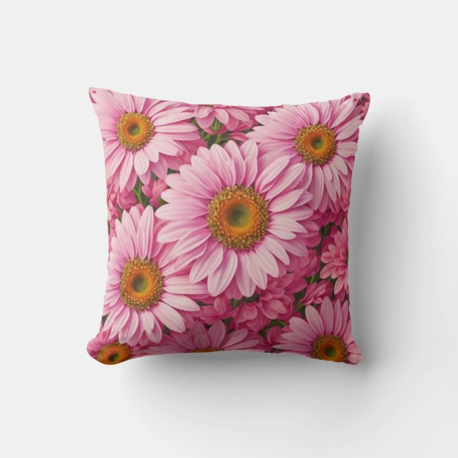 Retro rosa blomster mönster med tusenskönor kudde (Framsida)