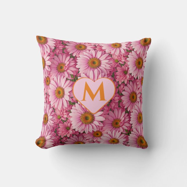 Retro rosa blomster mönster med tusenskönor kudde (Framsida)