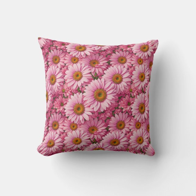 Retro rosa blomster mönster med tusenskönor kudde (Framsida)