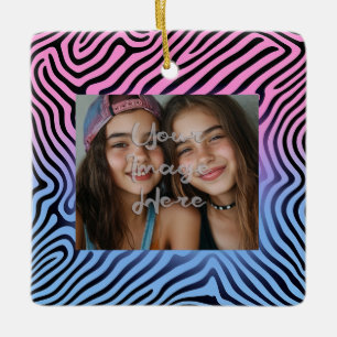 Retro Rosa Blue Gradient Zebra Rand Photo Ram Julgransprydnad Keramik
