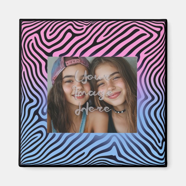 Retro Rosa Blue Gradient Zebra Rand Photo Ram Magnet (Framsidan)