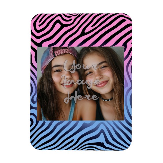 Retro Rosa Blue Gradient Zebra Rand Photo Ram Magnet (Vertikal)