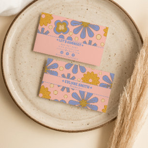 Retro Rosa Blue Groovy Blommigt Boho Girly Trendig Visitkort