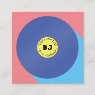 Retro rosa blue modern musik dj vinylmusiker fyrkantigt visitkort