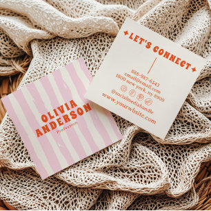Retro Rosa Bold 70's Boho Groovy Girly Trendig Fyrkantigt Visitkort