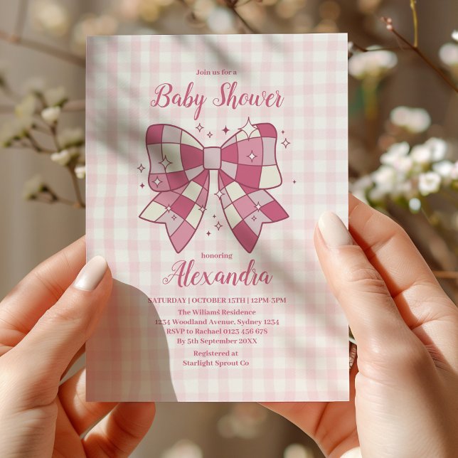 Retro Rosa Bow Girl Baby Shower Inbjudningar (Skapare uppladdad)