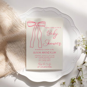 Retro Rosa Bow Hand plockade Skrivna Flicka Shower Inbjudningar