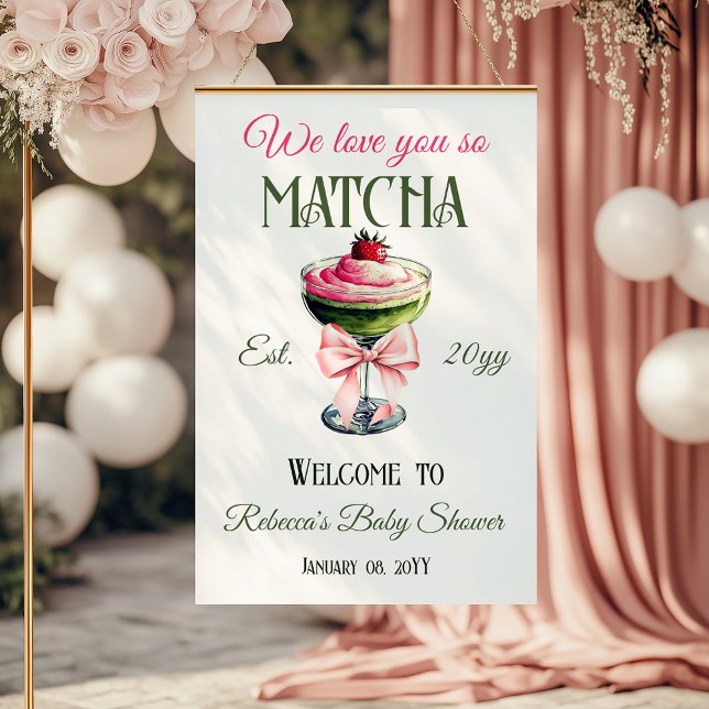Retro Rosa Bow Kärlek You Matcha Baby Shower Välko Poster (Skapare uppladdad)