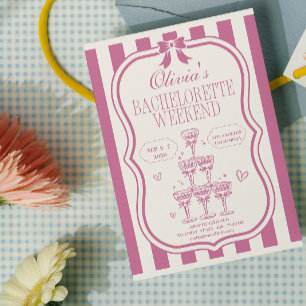 Retro Rosa Bow & Martini Bachelorette & Itinerary Inbjudningar