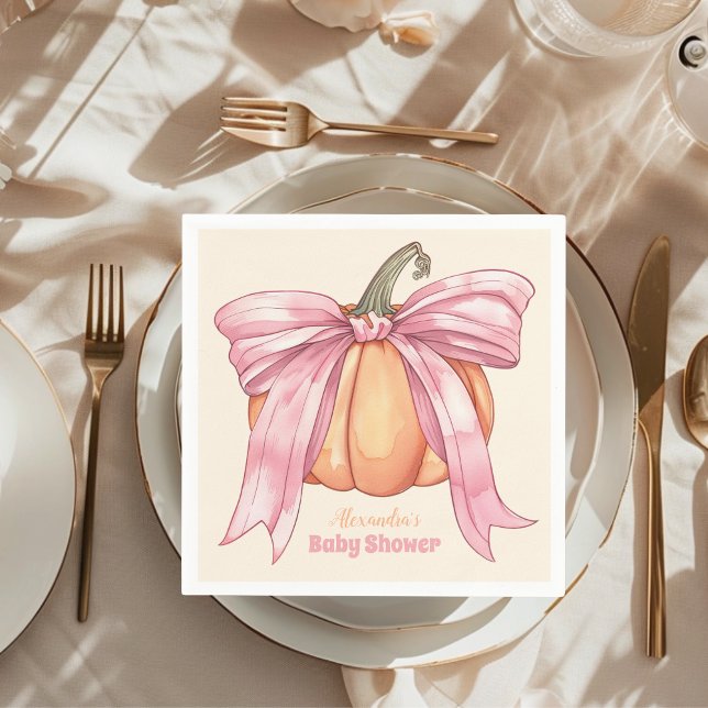 Retro Rosa Bow Pumpkin Baby Shower Pappersservett (Skapare uppladdad)