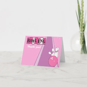 Retro Rosa Bowling Party Folded Tackkort