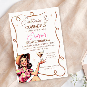 Retro Rosa Brown Cocktails Cowtjejer Möhippa Inbjudningar