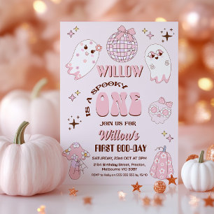Retro Rosa Brown Halloween-taloky 1:a födelsedag Inbjudningar
