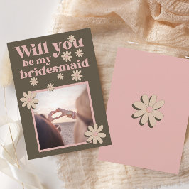 Retro Rosa Brown Photo Groovy Bridesmaid Frieri Inbjudningar