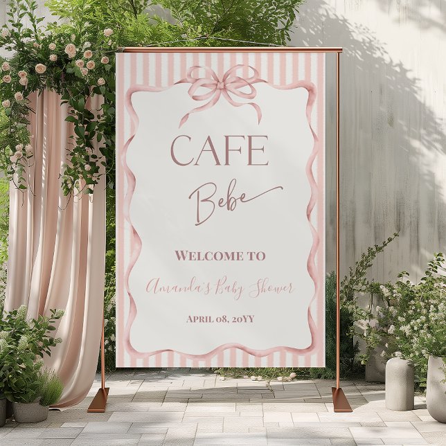 Retro Rosa Cafe Bebe Kaffe Baby Shower Välkommen Poster (Skapare uppladdad)