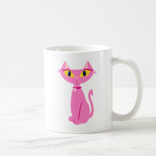 Retro Rosa Cat Cute Roligt Tecknad Design Kaffemugg (Höger)