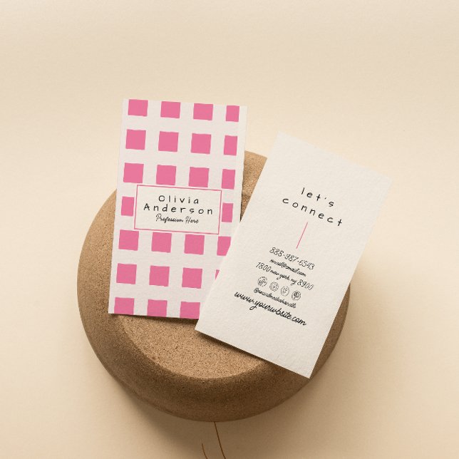 Retro Rosa Checkated Trendig Boho Funky Girly Roli Visitkort (Skapare uppladdad)