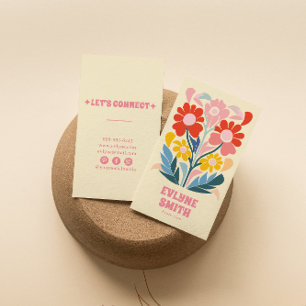 Retro Rosa Colorful Groovy Blommigt Boho Girly djä Visitkort