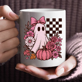 Retro Rosa Coquette Ghost Girl med Bow Halloween Kaffemugg