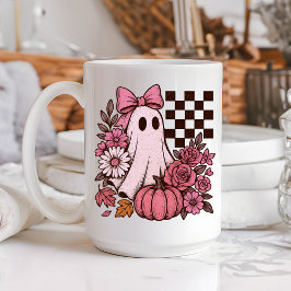 Retro Rosa Coquette Ghost Girl med Bow Halloween Kaffemugg