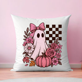 Retro Rosa Coquette Ghost Girl med Bow Halloween Kudde
