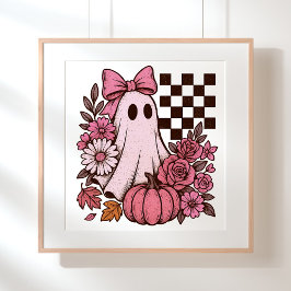 Retro Rosa Coquette Ghost Girl med Bow Halloween Poster