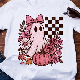 Retro Rosa Coquette Ghost Girl med Bow Halloween T Shirt