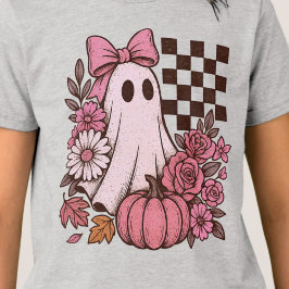 Retro Rosa Coquette Ghost Girl med Bow Halloween T Shirt