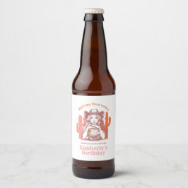 Retro Rosa Cowgirl Disco Boll Födelsedagsfest Ölflaska Etikett