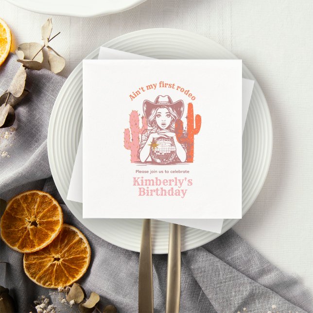 Retro Rosa Cowgirl Disco Boll Födelsedagsfest Pappersservett (Skapare uppladdad)