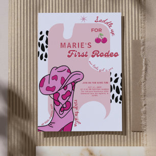 Retro Rosa Cowgirl First Rodeo 1:a födelsedagen Inbjudningar