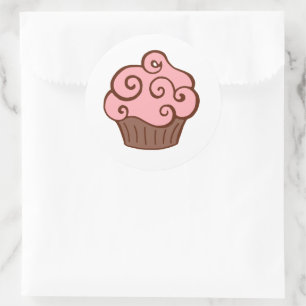 Retro Rosa Cupcake-klistermärken Runt Klistermärke