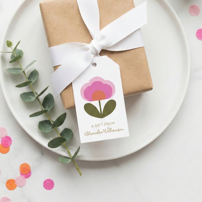 Retro Rosa Cute Blomma Personlig Från Namn Presentetikett (Skapare uppladdad)