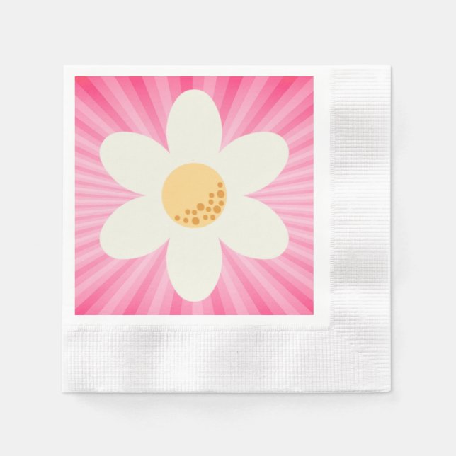 Retro Rosa Daisy Birthday Napkins - Boho Groovy 1s Pappersservett (Framsidan)