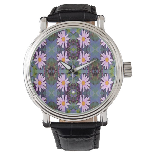 Retro Rosa Daisy Flower Mönster Armbandsur (Framsida)