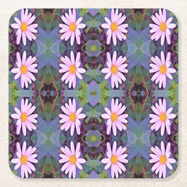 Retro Rosa Daisy Flower Mönster Underlägg Papper Kvadrat (Framsidan)