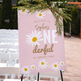 Retro Rosa Daisy ONEderful 1st Birthday Party Poster