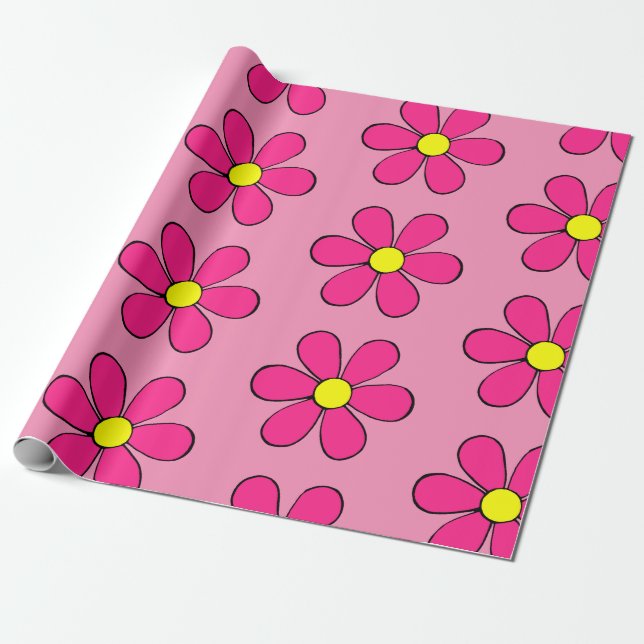 Retro Rosa Daisy Presentpapper (Utrullad)
