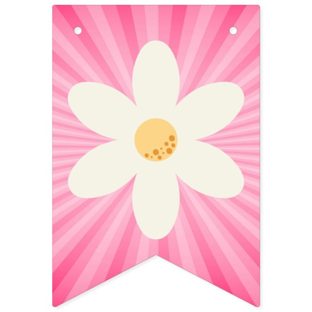 Retro Rosa Daisy Sunburst Bunting Flaggor - Groovy (Första flaggan)