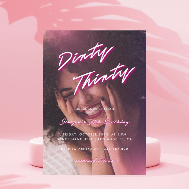 Retro Rosa Dirty 30 Photo 30års födelsedag Party Inbjudningar (Skapare uppladdad)