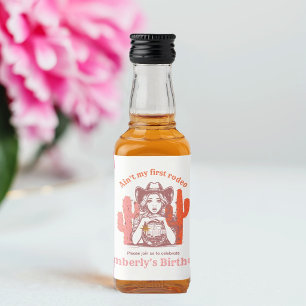 Retro Rosa Disco Boll Cowgirl Födelsedagsfest Öl Spritflaskor Etikett