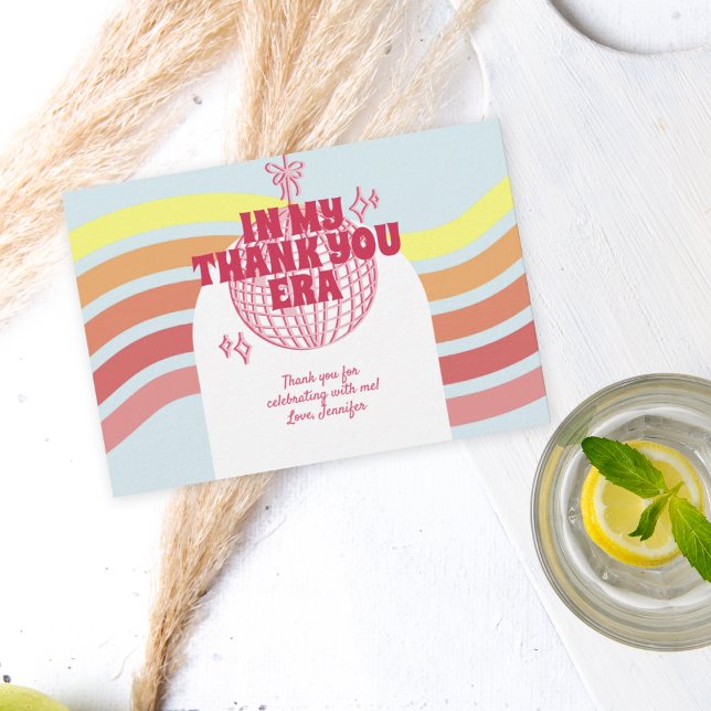 Retro Rosa Disco Boll i min födelsedag Party Tack Kort (Skapare uppladdad)