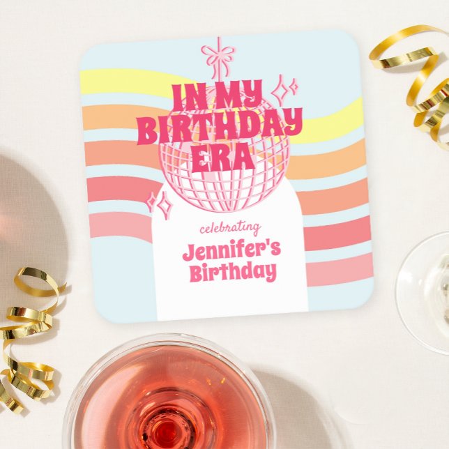 Retro Rosa Disco Boll i min födelsedag Party Underlägg Papper Kvadrat (Skapare uppladdad)
