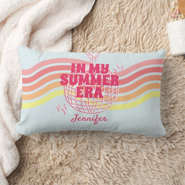 Retro Rosa Disco Boll i min sommartid Lumbarkudde (Filt)