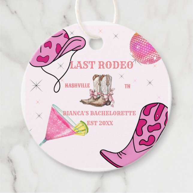 Retro Rosa Disco Cowgirl Western Bachelorette Gåvor Etiketter (Framsida)