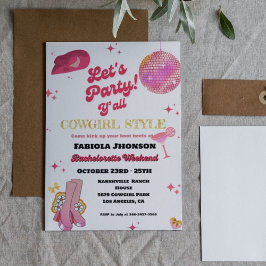 Retro Rosa Disco Cowgirl Western Bachelorette Inbjudningar