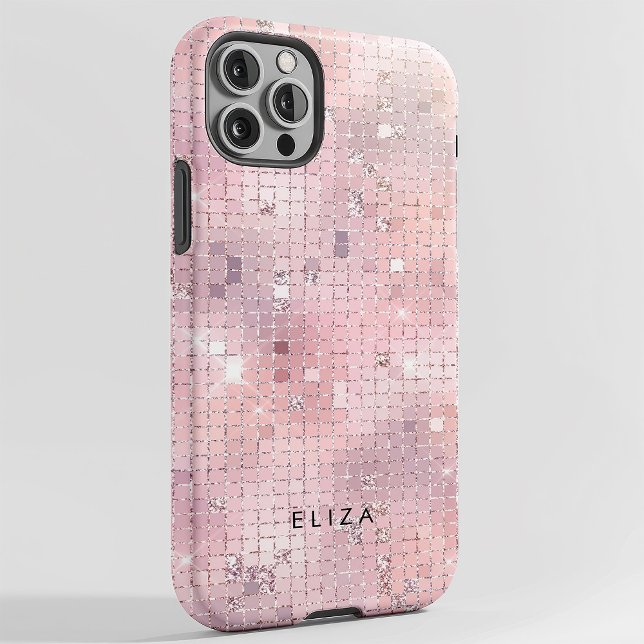 Retro  Rosa Disco Spegel | Monogram (A glam, blush pink disco inspired phone case)