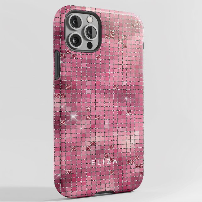 Retro Rosa Disco Spegel | Monogram (A glam, dark pink disco inspired phone case)